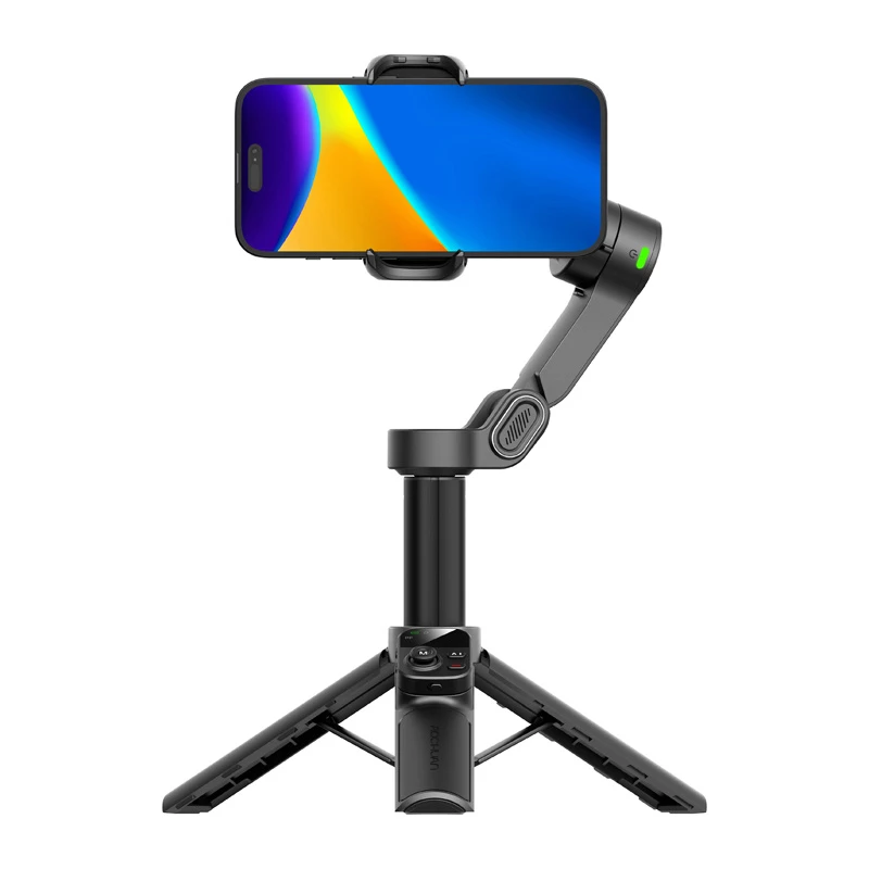 AOCHUAN Smart X3 AI Tracking Gimbal Stabilizer ar LED gaismu un pašbildes nūju viedtālrunim, melns