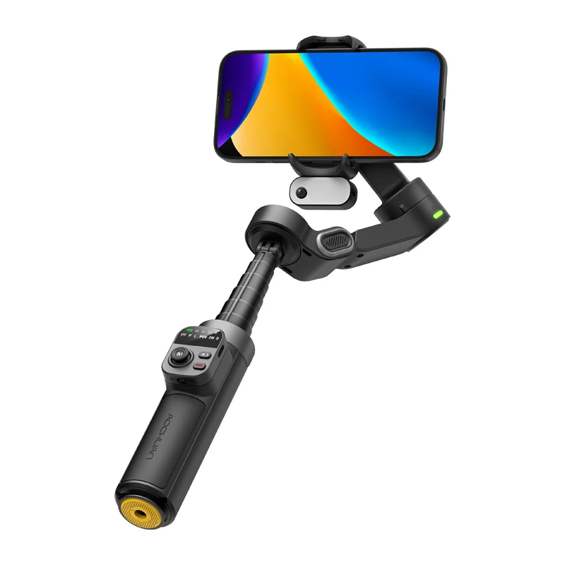 AOCHUAN Smart X3 AI Tracking Gimbal Stabilizer ar LED gaismu un pašbildes nūju viedtālrunim, melns