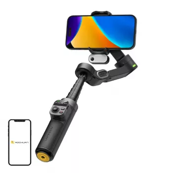 AOCHUAN Smart X3 AI Tracking Gimbal Stabilizer ar LED gaismu un pašbildes nūju viedtālrunim, melns