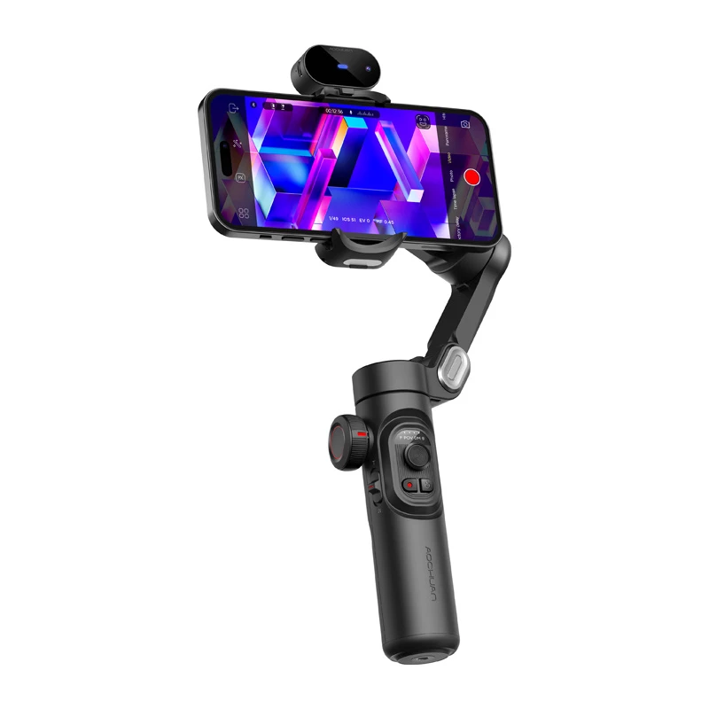 AOCHUAN Smart XE 3-Assu gimbal stabilizators ar AI izsekošanu un žestu vadību viedtālrunim, melns
