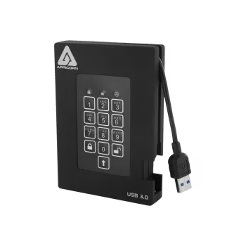 Apricorn Aegis Padlock Fortress A25-3PL256-500F ārējais cietais disks - 500GB - USB 3.2 Gen 1 - AES 256 bitu aparatūras šifrēšana - Melns