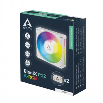 ARCTIC BioniX P12 A-RGB balts 120mm PWM korpusa ventilators, 450-3000 RPM, adresējams RGB, virknes savienojums