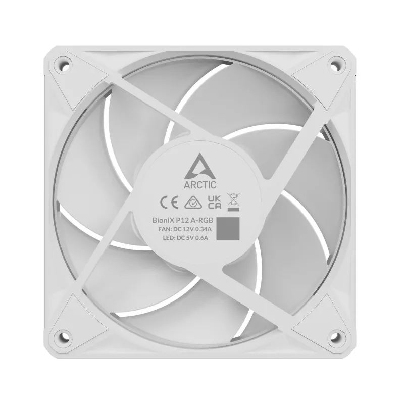 Arctic BioniX P12 A-RGB White 3-Pack – 120mm PWM korpusa ventilators ar adresējamu RGB un Daisy Chain, 450-3000 RPM