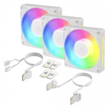 Arctic BioniX P12 A-RGB White 3-Pack – 120mm PWM korpusa ventilators ar adresējamu RGB un Daisy Chain, 450-3000 RPM