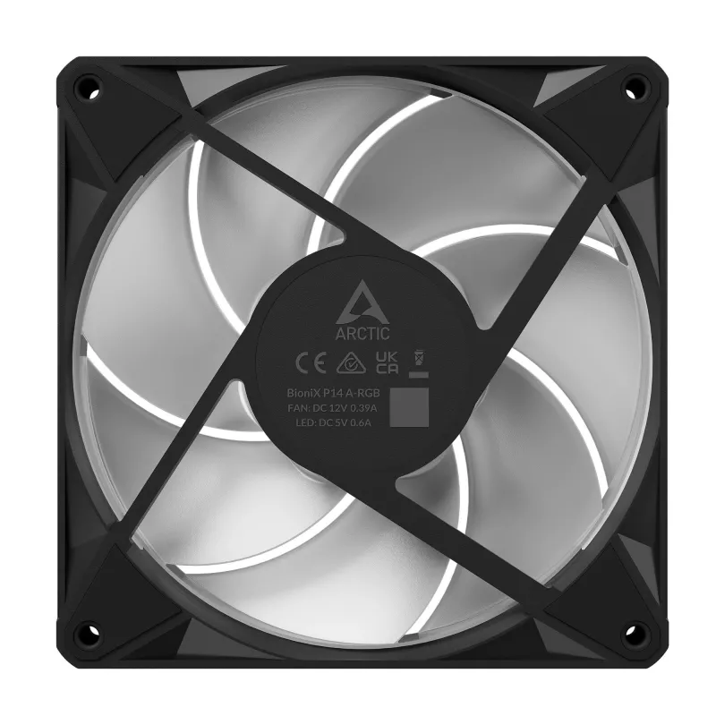 Arctic BioniX P14 A-RGB 140mm PWM korpusa ventilators ar Daisy Chain, 400-2500 RPM, 186 m³/h, melns