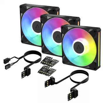 Arctic BioniX P14 A-RGB 140mm PWM Fan 3-Pack - Melns - Adresējams RGB, 2500 RPM, 186 m³/h