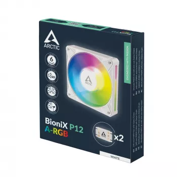 Arctic BioniX P14 A-RGB White 140mm PWM korpusa ventilators ar Daisy Chain, ARGB apgaismojumu, 400-2500 RPM, 77.6 CFM
