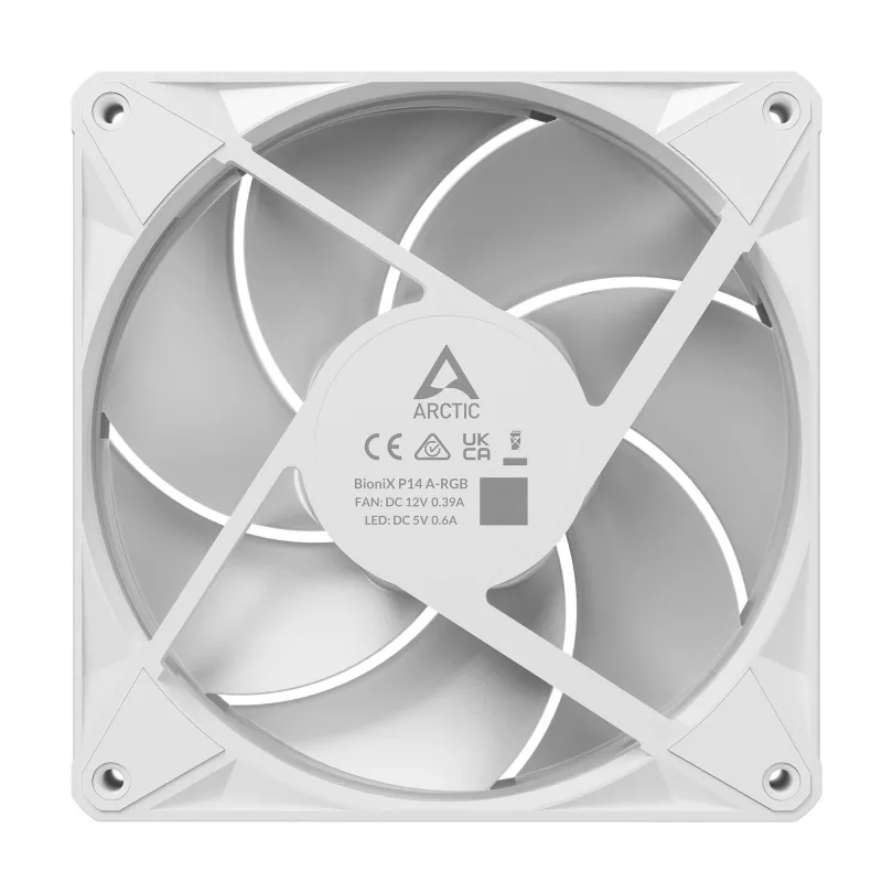 Arctic BioniX P14 A-RGB (balts) 3-pack | 140 mm PWM korpusa ventilators ar A-RGB apgaismojumu, 400–2500 RPM