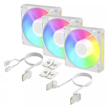 Arctic BioniX P14 A-RGB (balts) 3-pack | 140 mm PWM korpusa ventilators ar A-RGB apgaismojumu, 400–2500 RPM