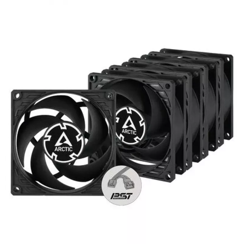 ARCTIC P8 PWM PST 80 mm ventilators 5 gab. iepakojumā - melns/balts