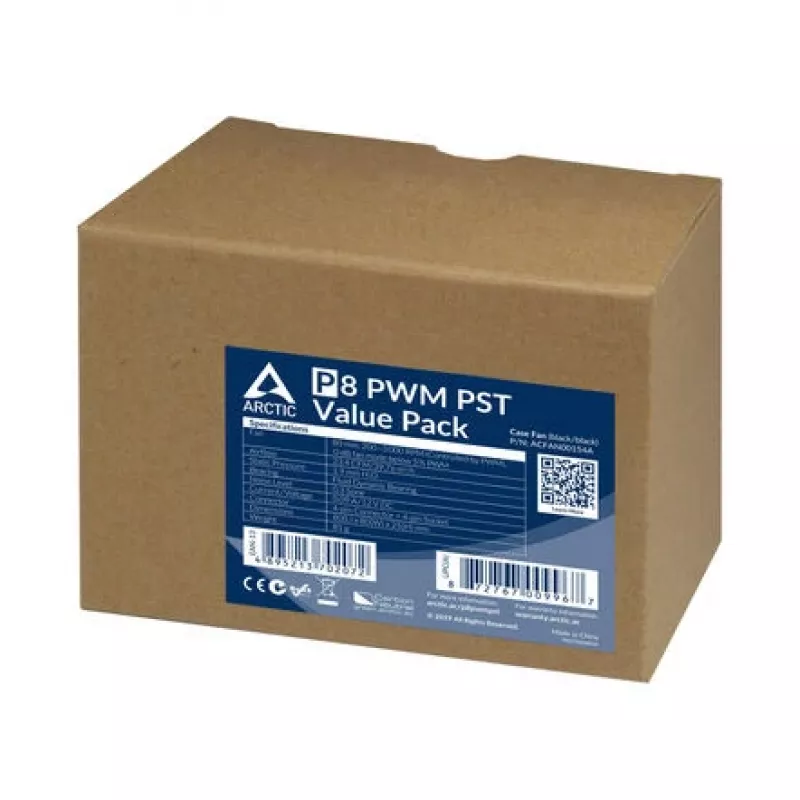 ARCTIC P8 PWM PST 80 mm ventilators 5 gab. iepakojumā - melns/balts