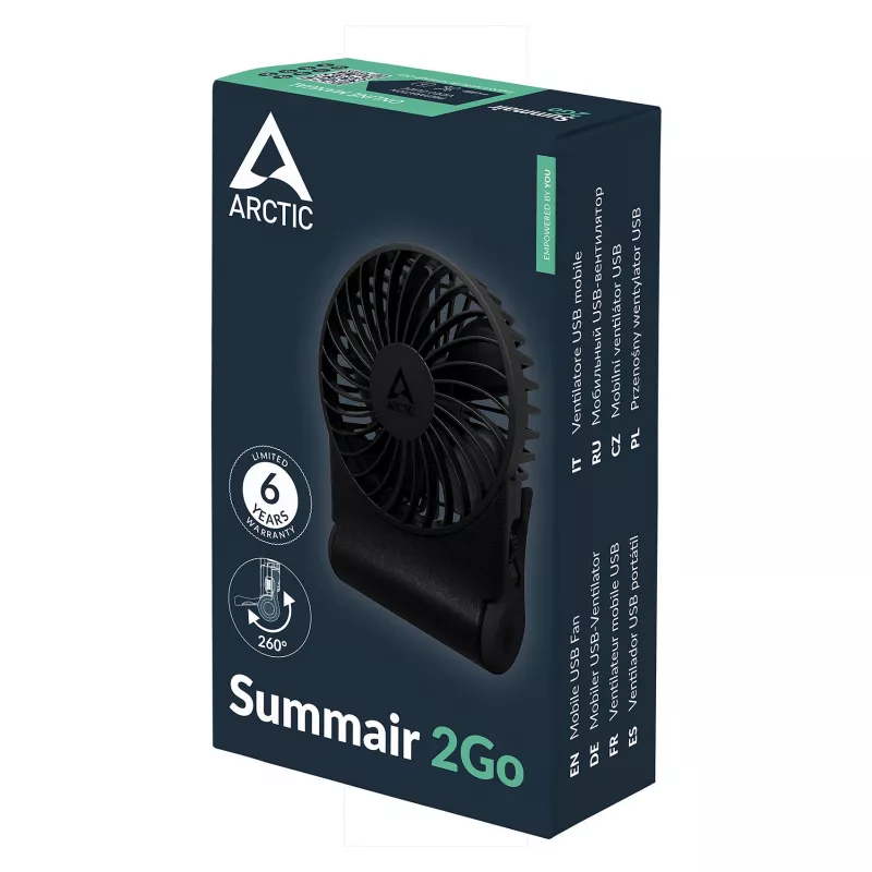 Arctic Summair 2Go Uzlādējams Akumulatora Galda Ventilators - 10 cm (Melns)