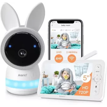 ARENTI AINanny A4 Kit Plus – 2K QHD video mazuļa monitors ar 5 collu HD ekrānu, Wi-Fi, nakts redzamību un divvirzienu audio