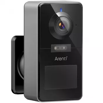 Arenti POWER1Q 2K Viedā akumulatora drošības kamera, AI cilvēku noteikšana, Krāsu nakts redzamība, IP65, Melna