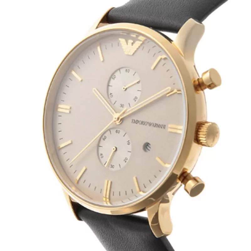 ARMANI AR0386 Vīriešu klasiskais kvarca analogais pulkstenis 40mm sudraba ciparnīca brūna ādas siksniņa