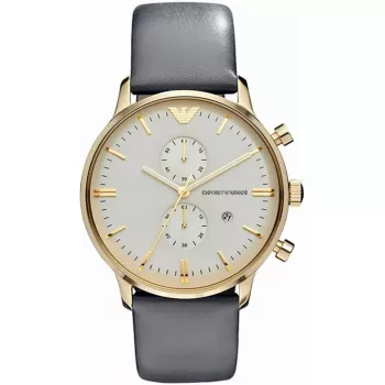 ARMANI AR0386 Vīriešu klasiskais kvarca analogais pulkstenis 40mm sudraba ciparnīca brūna ādas siksniņa