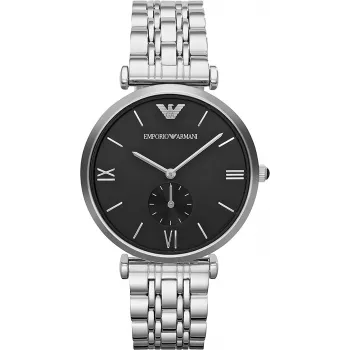 ARMANI AR1676 Vīriešu analogais kvarca pulkstenis 40mm melns ciparnīca ādas siksniņa
