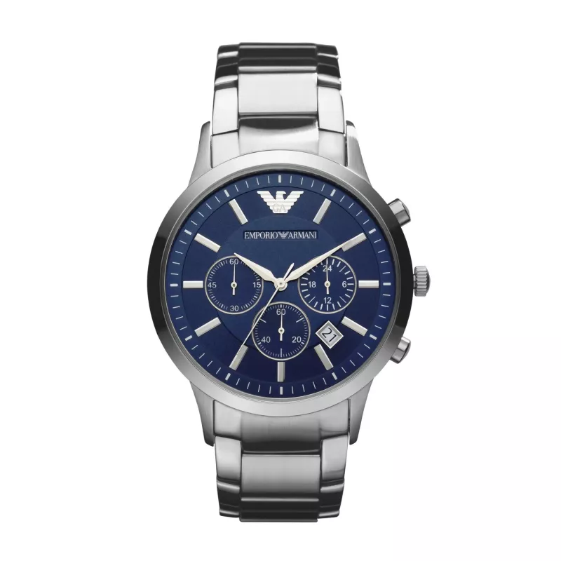 ARMANI AR2448 Vīriešu kvarca hronogrāfa pulkstenis 43mm Nerūsējošais tērauds Zils ciparnīca