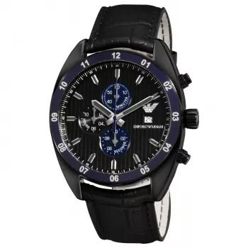 ARMANI AR5916 Vīriešu kvarca hronogrāfa pulkstenis 42mm melns ciparnīca rozā zelta tonēts nerūsējošais tērauds un silikona aproce