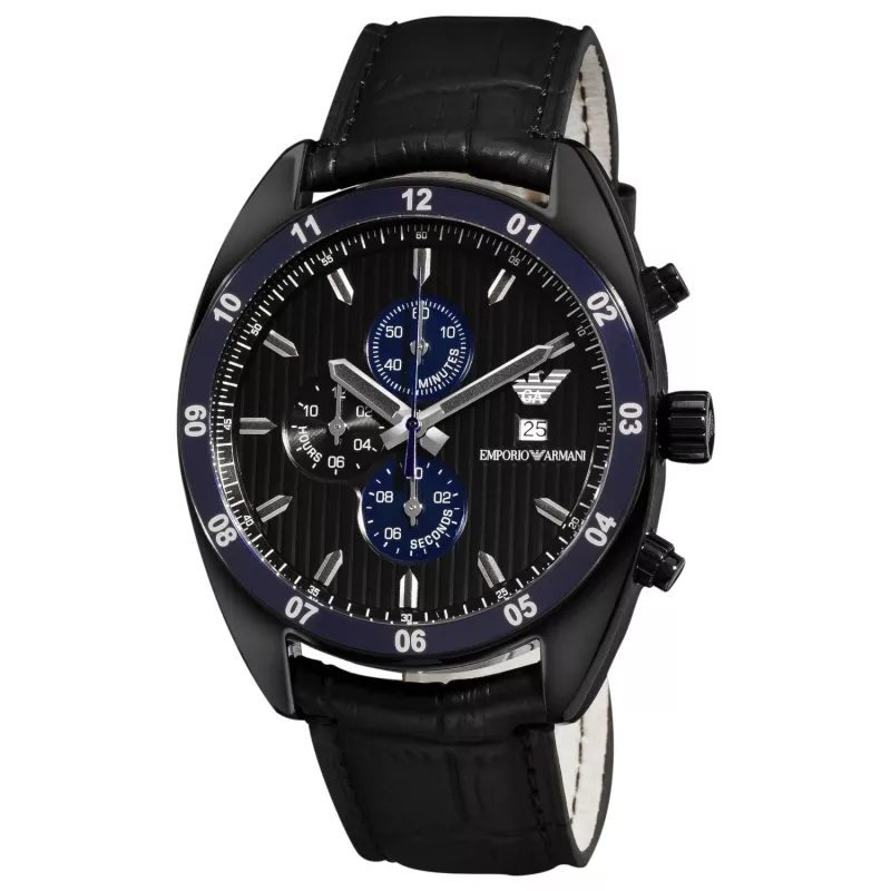 ARMANI AR5916 Vīriešu kvarca hronogrāfa pulkstenis 42mm melns ciparnīca rozā zelta tonēts nerūsējošais tērauds un silikona aproce