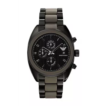 ARMANI AR5953 Vīriešu kvarca hronogrāfa pulkstenis 43mm melns ciparnīca nerūsējošais tērauds ar silikona aptverošu siksniņu