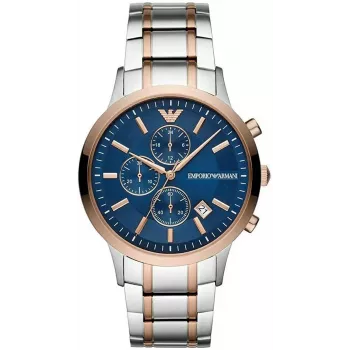 ARMANI AR80025 Vīriešu kvarca hronogrāfa pulkstenis 43mm Nerūsējošais tērauds Zils ciparnīca