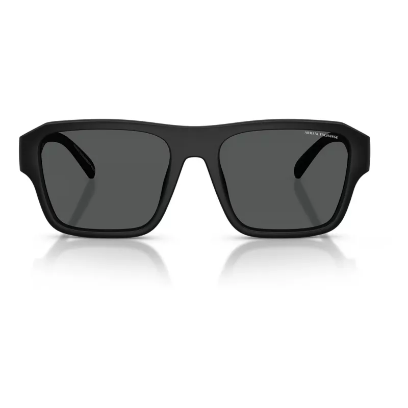Armani Exchange AX4154SU83737 Vīriešu taisnstūra saulesbrilles - Melns propionāta rāmis, Pelēkas polikarbonāta lēcas, UV400 aizsardzība
