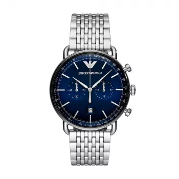 ARMANI Vīriešu AR11238 Nerūsējošā tērauda hronogrāfa pulkstenis ar zilu ciparnīcu, 43mm