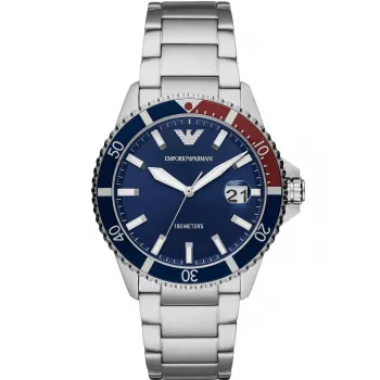 ARMANI vīriešu pulkstenis AR11339 42mm nerūsējošā tērauda kvarca hronogrāfs ar melnu ciparnīcu un ādas siksniņu
