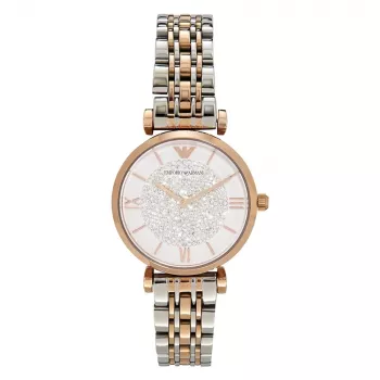 ARMANI Sieviešu AR1926 Gianni T-Bar Kvarca Analogais Pulkstenis 32mm Roze Zelta Toņa Nerūsējošā Tērauda Siets