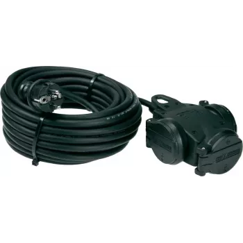 AS Schwabe 60456 10m H07RN-F 3G1.5mm² 3 virzienu gumijas pagarinātājs ar Schuko kontaktdakšu un savienotāju, IP44, melns