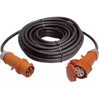 AS Schwabe 60521 32 A 5 kontaktu CEE pagarinātāja kabelis ar fāzu invertoru, 50 m, H07RN-F 5G6, 400 V, IP44, melns