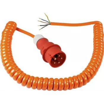 AS SCHWABE CEE spirālveida barošanas kabelis ar CEE kontaktdakšu un atvērtu galu (400V / 16A | IP44 | H07BQ-F 5G2.5 | 1m - 5m pagarināms) - Oranžs 70432
