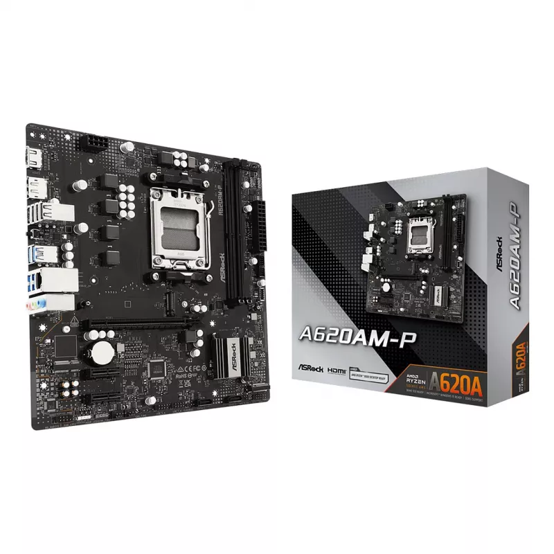 ASRock A620AM-P AMD A620 AM5 Micro ATX mātesplate (DDR5, HDMI, DisplayPort, M.2)