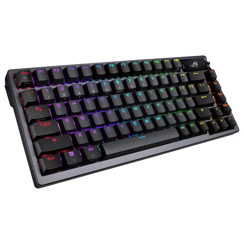 ASUS ROG Azoth 75% Hotswap mehāniskā tastatūra, Tri-Mode RGB, OLED displejs, PBT taustiņu vāciņi, NX slēdži, Melna