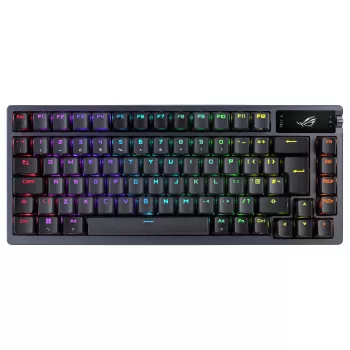 ASUS ROG Azoth 75% Hotswap mehāniskā tastatūra, Tri-Mode RGB, OLED displejs, PBT taustiņu vāciņi, NX slēdži, Melna