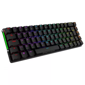 ASUS ROG Falchion NX mehāniskā spēļu tastatūra, 65% formas faktors, ROG NX Red slēdži, bezvadu/vadu, RGB fona apgaismojums, melna