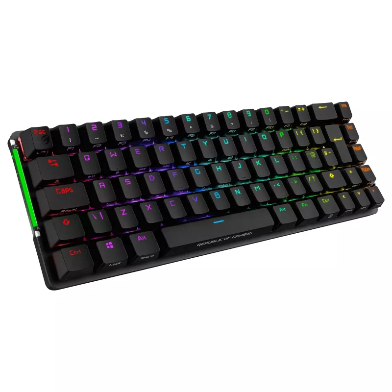 ASUS ROG Falchion NX mehāniskā spēļu tastatūra, 65% formas faktors, ROG NX Red slēdži, bezvadu/vadu, RGB fona apgaismojums, melna