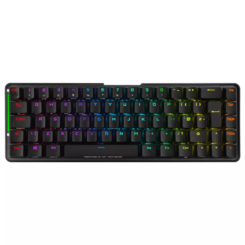 ASUS ROG Falchion NX mehāniskā spēļu tastatūra, 65% formas faktors, ROG NX Red slēdži, bezvadu/vadu, RGB fona apgaismojums, melna
