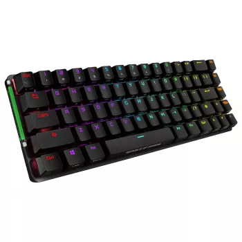 ASUS ROG Falchion NX mehāniskā spēļu tastatūra, 65% formas faktors, ROG NX Red slēdži, bezvadu/vadu, RGB fona apgaismojums, melna