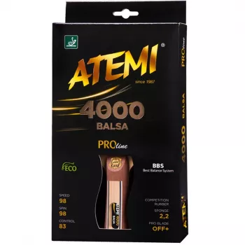 Atemi 4000 Balsa Concave galda tenisa rakešu komplekts - Ofensīvs 5-kārtu balsas koka lāpstiņa ar Atemi ACE gumijām, 2.2 mm sūklis, ITTF apstiprināts