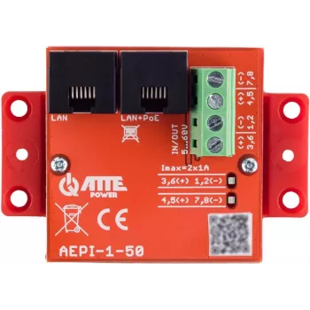 ATTE AEPI-1-50 pasīvais PoE adapteris 1 kanālu 10/100/1000 Mbps Gigabit Ethernet