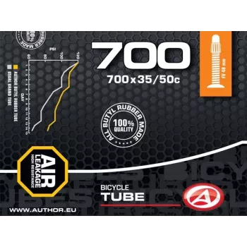Author Tube AT-CROSS-700C Wide FV48 700x35/50C (melns) - 48mm Presta vārsts butila iekšējā kamera