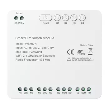 AVATTO WSMD-4 250V Viedais slēdža modulis 1-Gang, Bez nulles vada, WiFi 2.4GHz, Tuya Smart, Saderīgs ar Alexa un Google Home, 10A/2200W