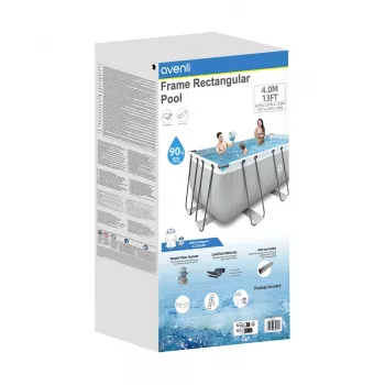 AVENLI Grey Rectangular Frame Pool 400x207x122 cm with Filter Pump, Ladder, Cover