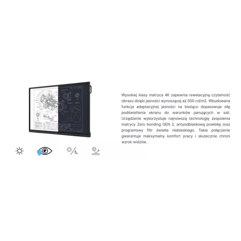 AVTEK TS 9 Mate G 86 inch 4K UHD interaktīvais skārienjūtīgais monitors ar Android 13, 40 punktu IR skārienu, 8 GB RAM, 128 GB atmiņu, Wi-Fi 6, Bluetooth 5.2, diviem 16 W skaļruņiem, 8 mikrofonu bloku, VESA 800x600