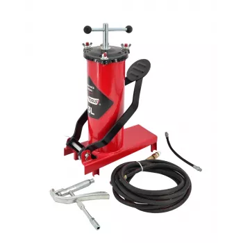 AWTOOLS AW15940 Kājas gaisa sūknis - viena cilindra, 10 BAR, analogais manometrs, tērauda rāmis, melns/sudrabs