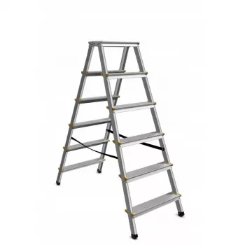 AWTOOLS AW23029 Alumīnija saliekamās kāpnes ar platformu, 6 pakāpieni, 150 kg slodzes ietilpība, EN 131, sudraba