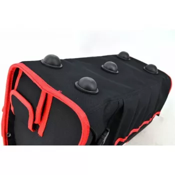 AWTOOLS AW30661 Instrumentu uzglabāšanas kaste, 480 x 250 x 250 mm, augstas triecienizturības polipropilēns, melna ar sarkaniem akcentiem, metāla aizdare, atslēgas cilpa, salokāms rokturis, 2 vāka organizatori