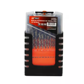 AWTOOLS Kobalta metāla urbju komplekts 19 gab. 1.0-10.0mm HSS-Co M35 DIN 338